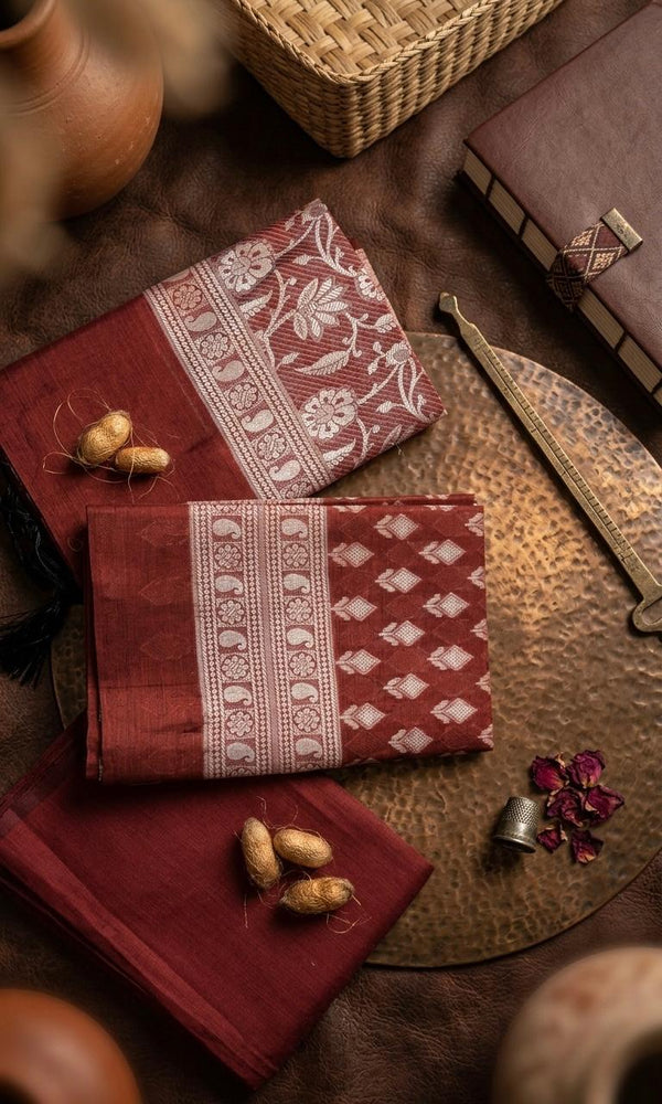 Rust Maroon Banarasi Suit